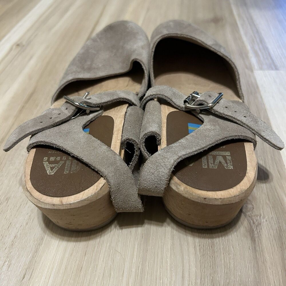 MIA Swedish Wooden Suede Clog Sandals Womens EU 40 US 9 Taupe Brown - Picture 3 of 10